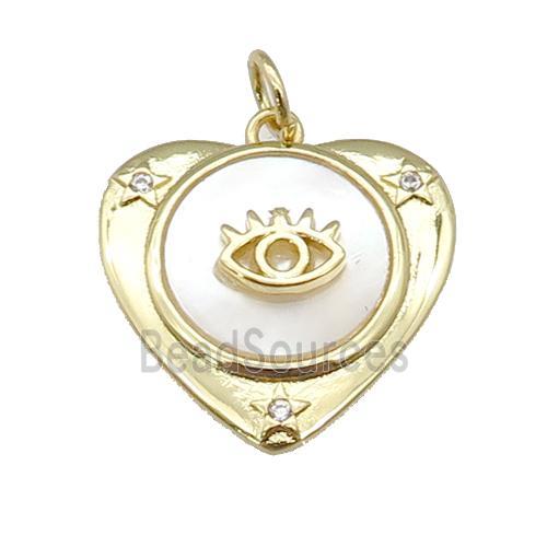 copper Heart pendant paved zircon, eye shell, gold plated