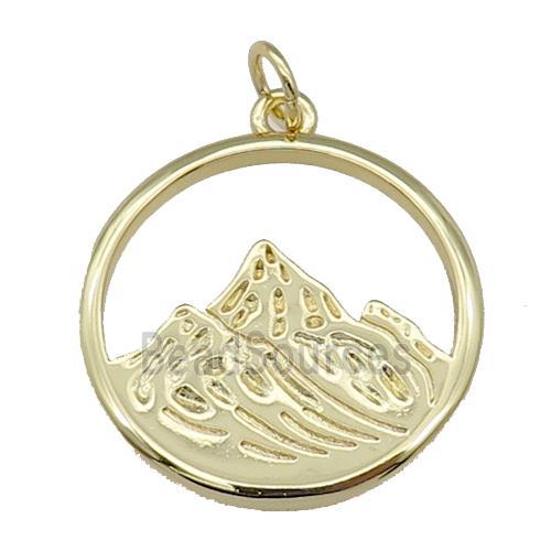 copper circle pendant with mountain, gold plated