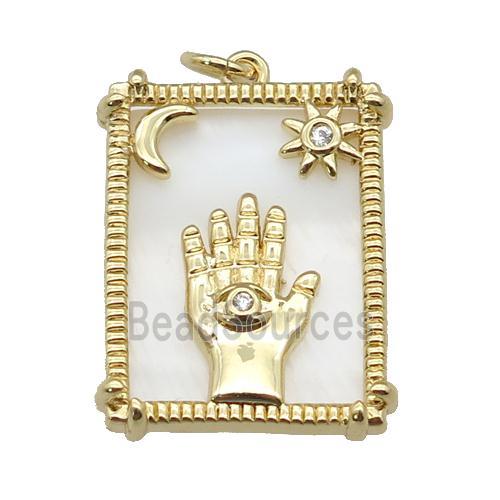 copper Frame pendant paved zircon, moon star hand, shell, gold plated