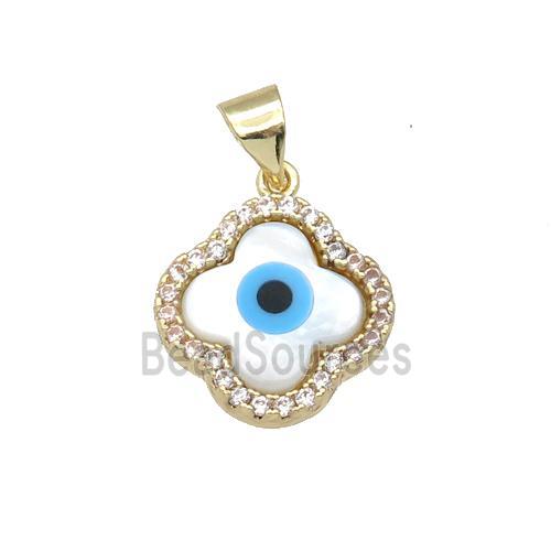 copper clover pendant paved zircon with Pearlized Shell Evil Eye, gold plated