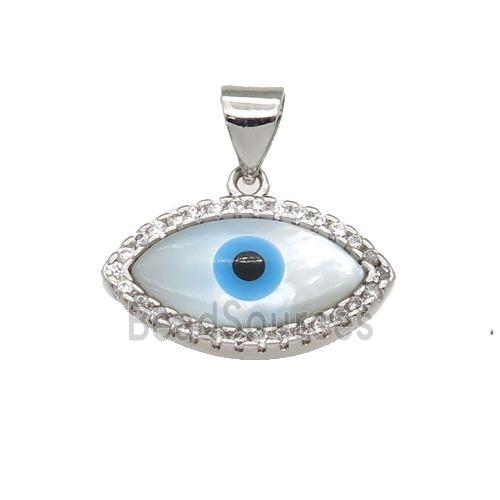 copper pendant paved zircon with Pearlized Shell Evil Eye, platinum plated