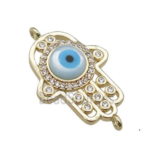 copper hand connector paved zircon with Pearlized Shell Evil Eye, gold plated