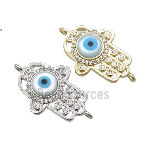 copper hand connector paved zircon with Pearlized Shell Evil Eye, mixed