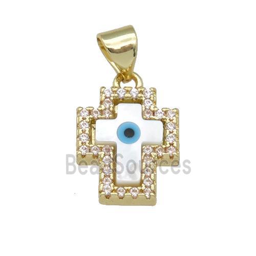 copper cross pendant paved zircon with Pearlized Shell Evil Eye, gold plated