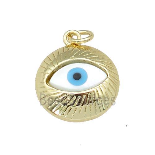 copper circle pendant paved zircon with Pearlized Shell Evil Eye, gold plated