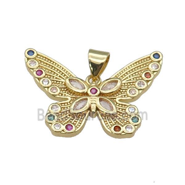 copper Butterfly pendant paved zircon, gold plated