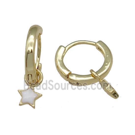 copper Hoop Earring with white enamel star, gold plated