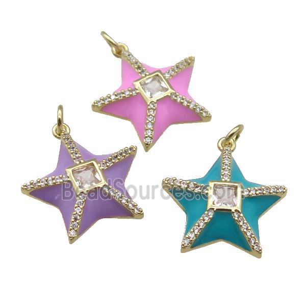 copper star pendant paved zircon, enamel, gold plated, mixed