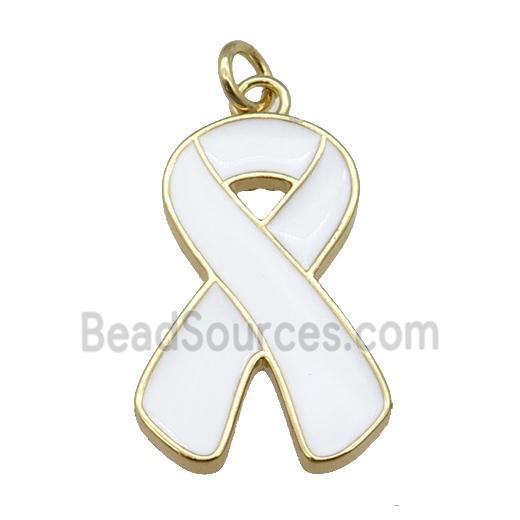 white enamel Awareness Ribbon, copper pendant, gold plated