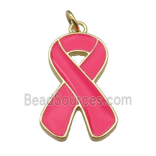 hotpink enamel Awareness Ribbon, copper pendant, gold plated