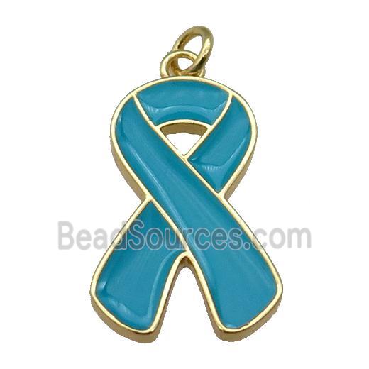 teal enamel Awareness Ribbon, copper pendant, gold plated