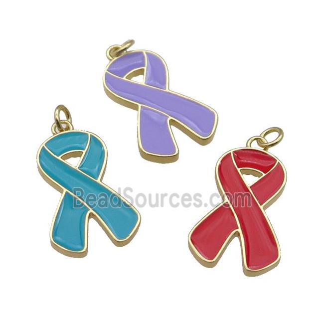 enamel Awareness Ribbon, copper pendant, gold plated, mixed