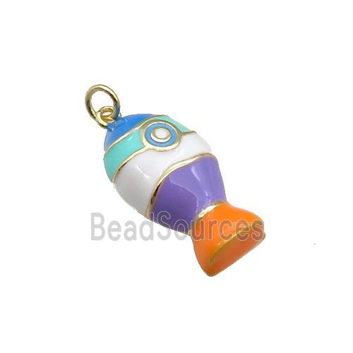 copper Fish pendant with multicolor enamel, gold plated