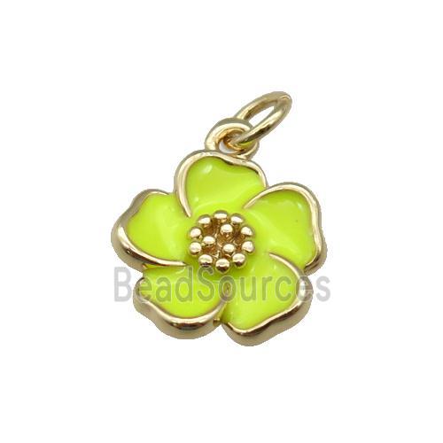 copper Flower pendant with yellow enamel, gold plated