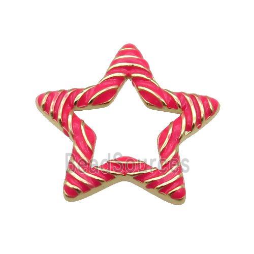 copper Star pendant with lt.red enamel, gold plated