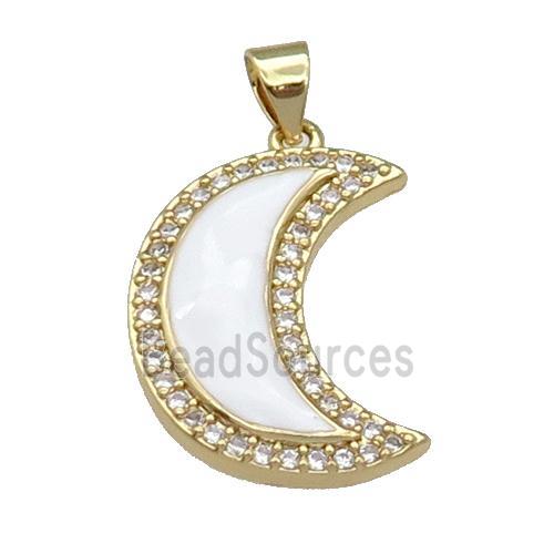 copper Moon pendant paved zircon with white enamel, gold plated