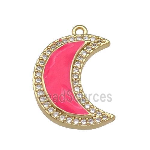 copper Moon pendant paved zircon with hotpink enamel, gold plated