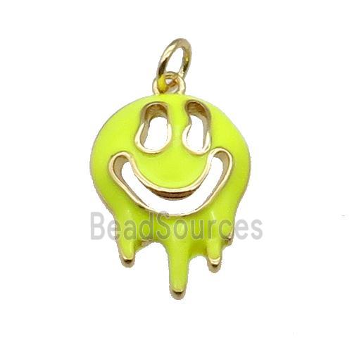 Halloween Ghost charm, copper pendant with yellow enamel, gold plated