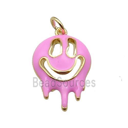 Halloween Ghost charm, copper pendant with pink enamel, gold plated