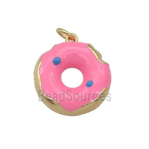 copper Donut charm pendant with pink enamel, gold plated