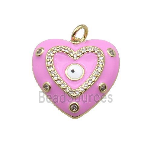 copper Heart pendant with pink enamel, evil eye, gold plated