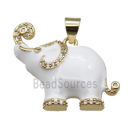 copper Elephant charm pendant with white enamel, gold plated