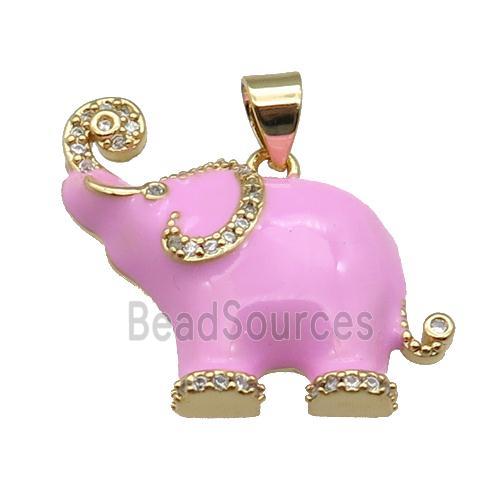 copper Elephant charm pendant with pink enamel, gold plated