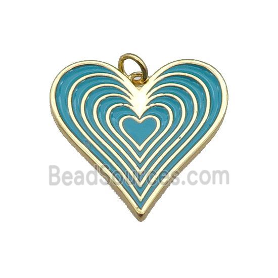 copper Heart pendant with teal enamel, gold plated