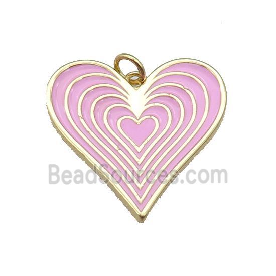 copper Heart pendant with pink enamel, gold plated