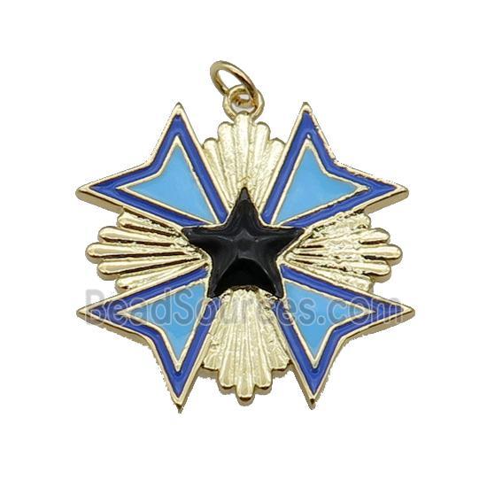 copper Star Medal pendant with blue enamel, gold plated