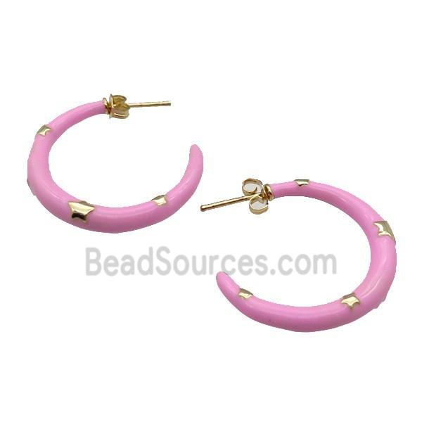 copper Stud Earring with pink enamel, gold plated