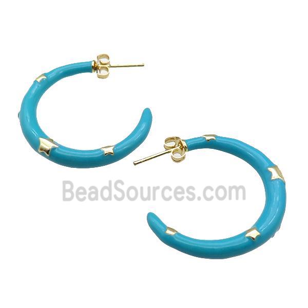 copper Stud Earring with teal enamel, gold plated