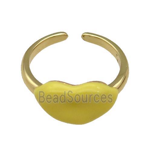 copper Ring with yellow enamel Lip, gold plated