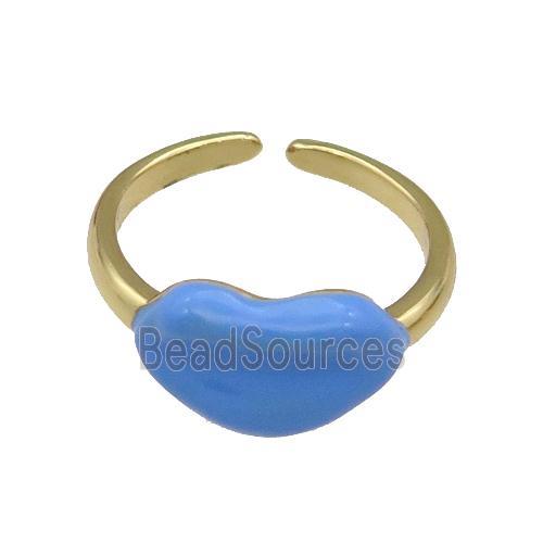 copper Ring with blue enamel Lip, gold plated