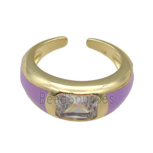 copper Ring paved zircon with lavender enamel, gold plated