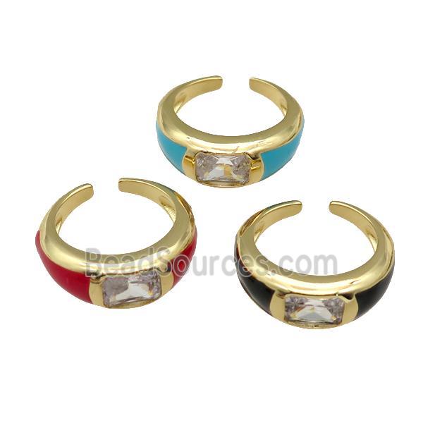 copper Ring paved zircon with enamel, gold plated, mixed