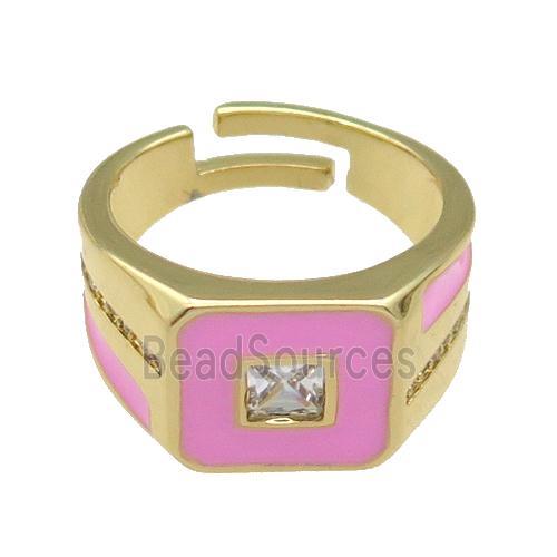 copper Ring paved zircon with pink enamel, gold plated