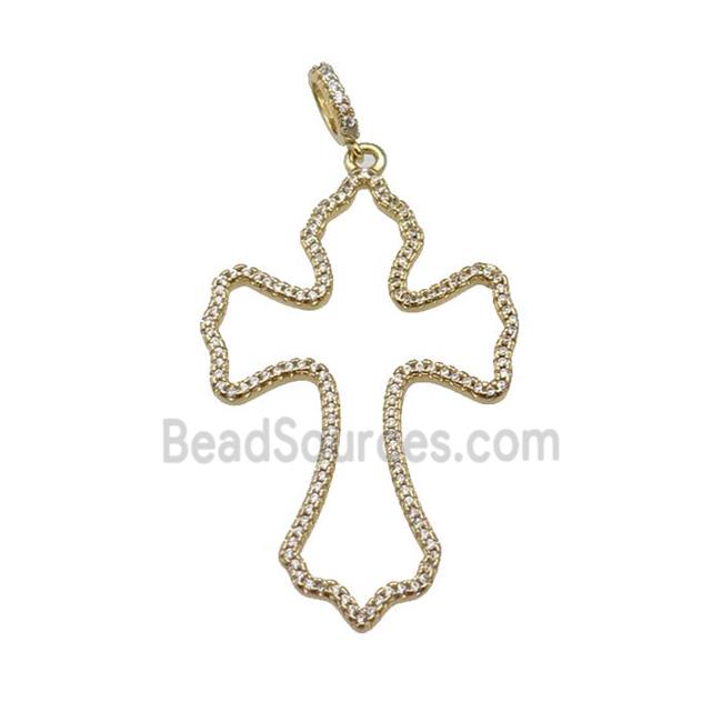 copper cross pendant paved zircon, gold plated