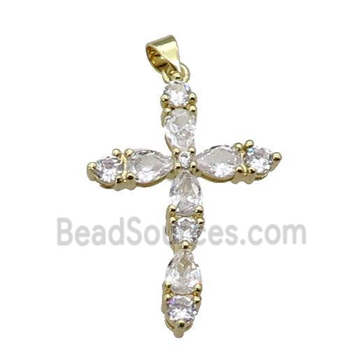 copper Cross pendant paved zircon, gold plated