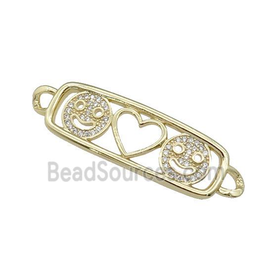 copper Emoji connector paved zircon, heart, gold plated