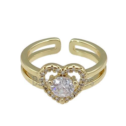 copper Heart Ring paved zircon, gold plated