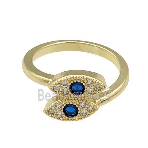 copper Eye Rings paved zircon, gold plated