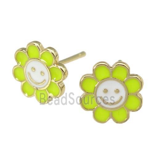 copper emoji Stud Earring with yellow enamel, smileface, gold plated