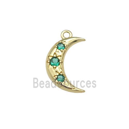 copper Moon pendant paved green zircon, gold plated