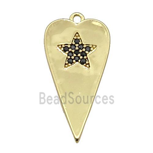 copper heart pendant paved black zircon, gold plated