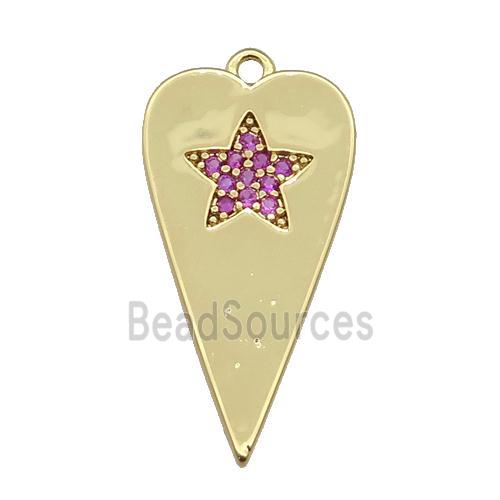 copper heart pendant paved hotpink zircon, gold plated