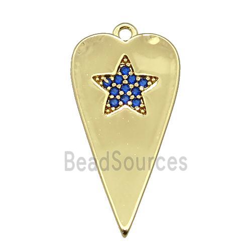 copper heart pendant paved blue zircon, gold plated