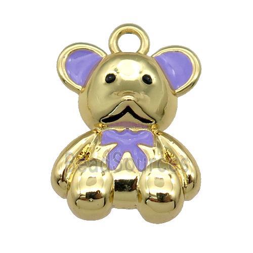 copper Bear pendant with lavender enamel, gold plated