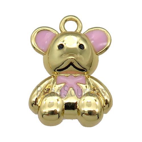 copper Bear pendant with pink enamel, gold plated