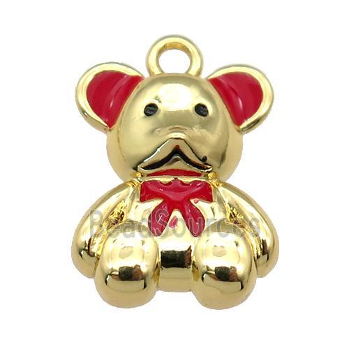 copper Bear pendant with red enamel, gold plated